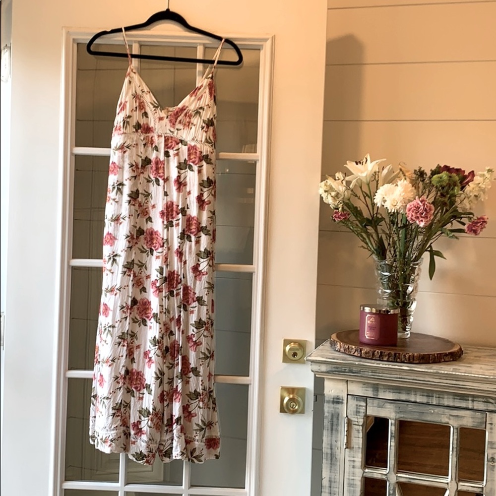American Eagle Outfitters White Floral Wide Leg Jumpsuit